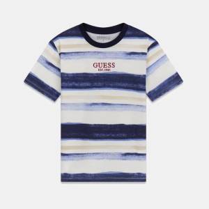 GUESS Oversize Тениска райета в сини нюанси за момче и надпис Guess