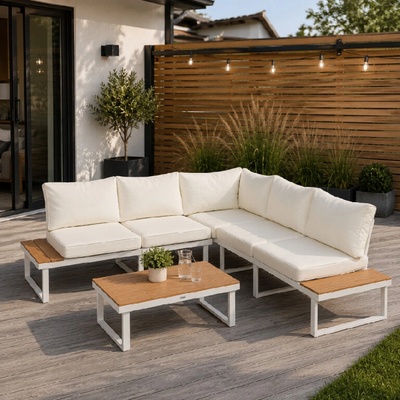 Furnigo Zahradní kovový set Malaga bílý/krémové polštáře