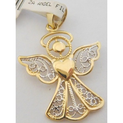 Klenoty Budín Gravírovaný zlatý andělíček ze žlutého a bílého zlata přívěsek HK3105