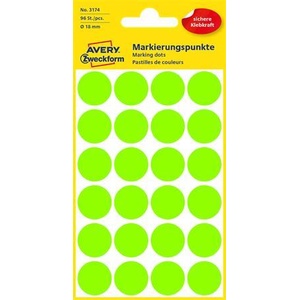 Avery-Zweckform Етикет, 18 mm, кръгъл, AVERY ZWECKFORM, неоново зелен, 96 етикета в опаковка 3174 (3174)