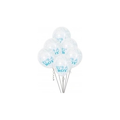 Balónek transparentní 30 cm potisk It´s a boy s modrými konfetami
