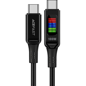 ACEFAST Здрав кабел с дисплей и бързо зареждане за устройства с USB-C порт (120 см) - Acefast C7-03 Display USB-C to USB-C Cable 100W (черен)