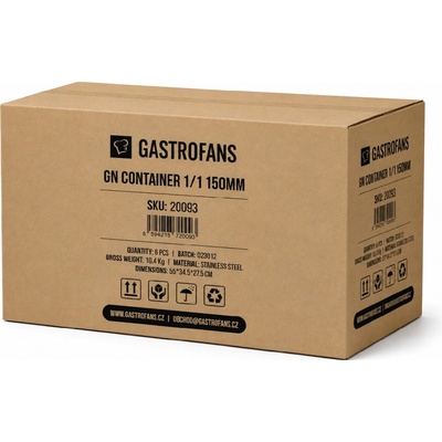 Gastrofans Výhodný multipack 6x Gastronádoba 1/1 GN 150 mm, nerezová, plná