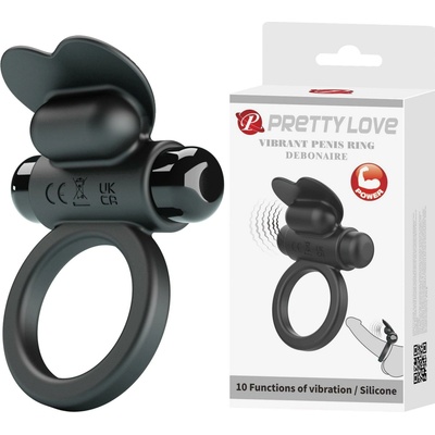Pretty Love - VIBRAČNÝ PENISNÝ KRÚŽOK DEBONAIRE čierny, 10 vibračných funkcií