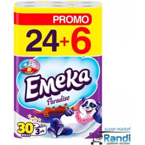  Тоалетна хартия Емека Paradise 3пл. 24+6 бр