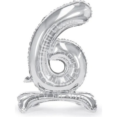 PartyDeco Samostojací fóliový balón 6 strieborný 70 cm