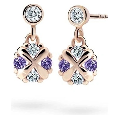 Danfil dětské náušnice C2153 z růžového zlata s kamínky Amethyst zapínání balónek