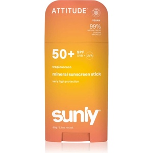 ATTITUDE Sunly Tropical Coco минерален защитен крем за лице и тяло в стик SPF 50+ 60 гр