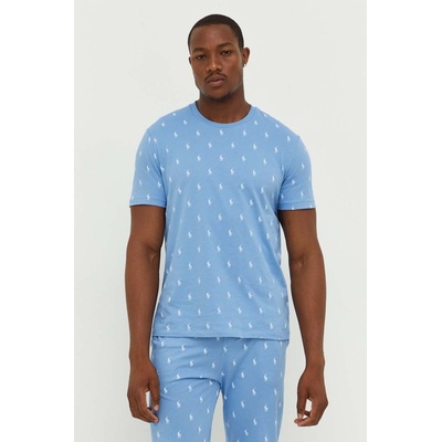 Ralph Lauren Памучно горнище на пижама с къси ръкави Polo Ralph Lauren в синьо с десен 714899612 (714899612)