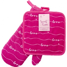 Kuchyňský SET rukavice/chňapka SWEET LOVE růžová 18x30 cm/20X20 cm ESSEX, 100% bavlna