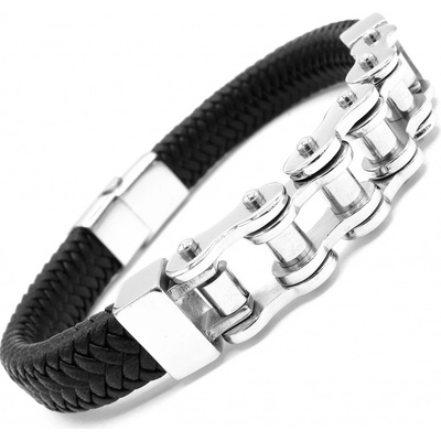 Steel Jewelry náramek pánský černý kožený s kombinací chirurgické oceli NR231020