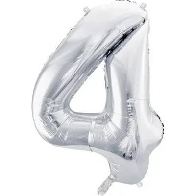 Party Deco Фолиев Балон Цифра, Сребро - 86см - 4 (fb1m-4-018)