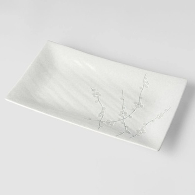 MADE IN JAPAN Obdélníkový talíř White Blossom 33 x 19 cm