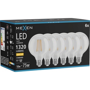 Mexen Vintis 6x LED филтрираща крушка E27, G95, 10W, Топла - 2700K, 1320 lm, прозрачна (L157-E27-1027-00x06)