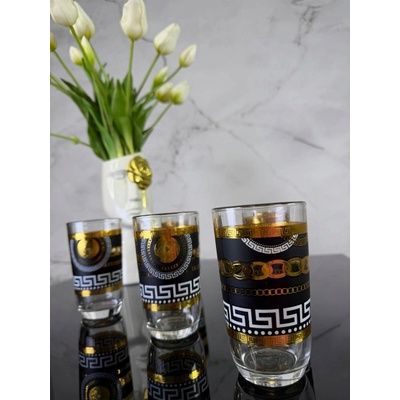 Versace Sada sklenic černá sklo zlaté geometrické vzory 6 x 250 ml