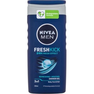 Nivea Men Fresh Kick Shower Gel 3in1 освежаващ душ гел 250 ml за мъже