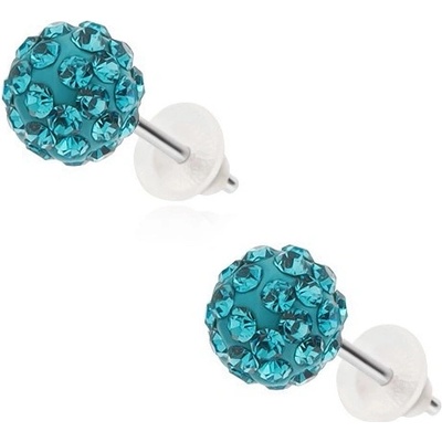 Šperky eshop ocelové náušnice třpytivé Shamballa kuličky světle modré zirkony SP41.10