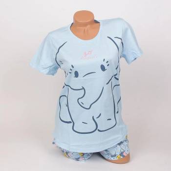 Image 1 of Дамска пижама с къс ръкав в светлосиньо със слонче
