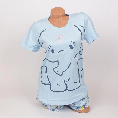 Дамска пижама с къс ръкав в светлосиньо със слонче