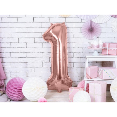 PartyDeco Fóliový balón číslo 1 ružové zlato 86 cm