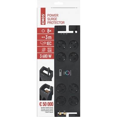 EMOS Пренапрежение EMOS 8 гнездо 3m 1800j черно 1909480301 (1909480301)