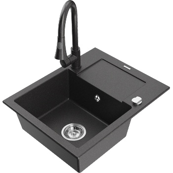Mexen Enzo едночекморно кухненско мивка с отцеждач и кухненски тел Elia, черно накрапано - 6506-76-670101-76 (6506-76-670101-76)