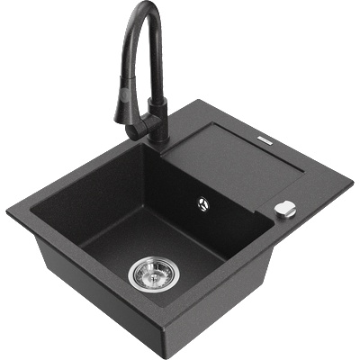 Mexen Enzo едночекморно кухненско мивка с отцеждач и кухненски тел Elia, черно накрапано - 6506-76-670101-76 (6506-76-670101-76)