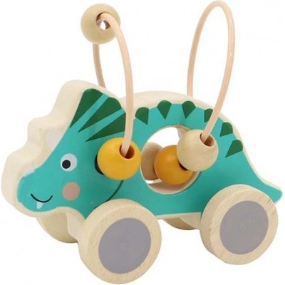 Viga drevená hračka na ťahanie s motorickým labyrintom Triceratops