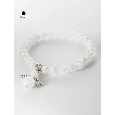 Prosperk náramek z korálků pukavého křišťálu s přívěškem anděla bílá S3799