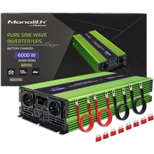 Qoltec 51945 12V/230V, 3000W/6000W čistý sinus s funkcí UPS, LCD display