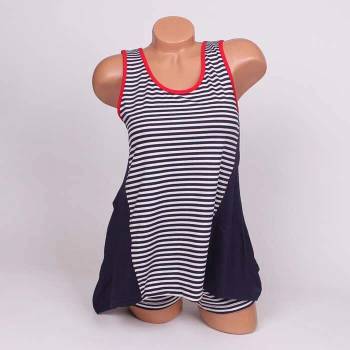 Image 1 of Пижама в тъмносиньо и бяло райе с червена лента