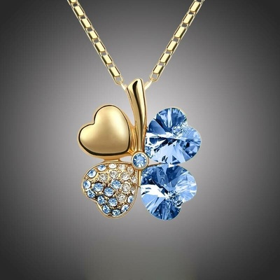 Sisi Jewelry Náhrdelník Swarovski Elements čtyřlístek pro štěstí NH1075-N9554-27 Světle modrá