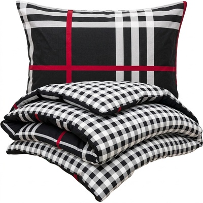 4Home flanel obliečky Kocka čierna 160x200 70x80