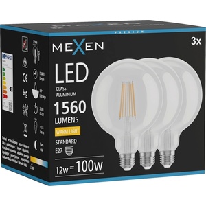 Mexen Vintis 3x LED филамент крушка E27, G125, 12W, Топла - 2700K, 1560 lm, прозрачен (L158-E27-1227-00x03)