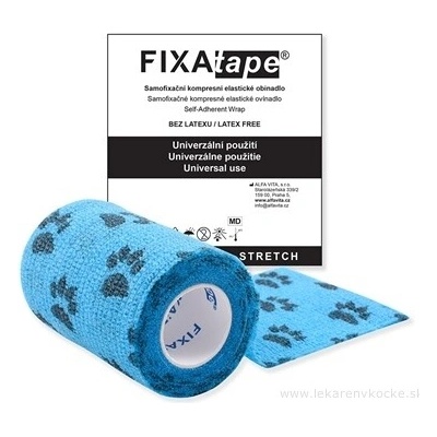 ALFA VITA, s.r.o. FIXAtape STRETCH samofixačné elastické ovínadlo bez latexu, modré s labkami, 7,5 cm × 4,5 m, 1 ks