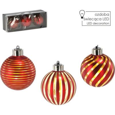 Pro-Tech shop Sada 3 sklenených vianočných gúľ s LED 8cm červená 69677