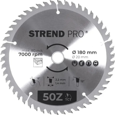 Kotúč Strend Pro TCT 180x2.2x20/16 mm 50Z, na drevo, pílový, SK plátky
