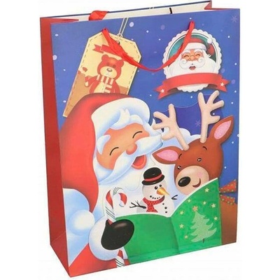 Dárková vánoční taška motiv Santa, Sob a Sněhulák 30x40x12cm