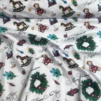 Vánoční bavlněná látka, metráž, šíře 160 cm, vzor Vánoce na Bílém 29