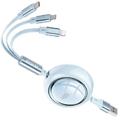 Star Series 3в1 изтеглящ се кабел за зареждане и данни - USB-A към USB-C / Lightning / micro USB - 1, 2 m - син (87247)