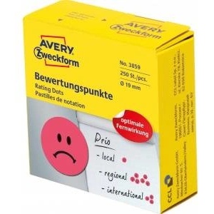 Avery Zweckform Wheel with symbols for marking, Sad face, 250 pcs /roll, O19 mm, Avery Zweckform, RED