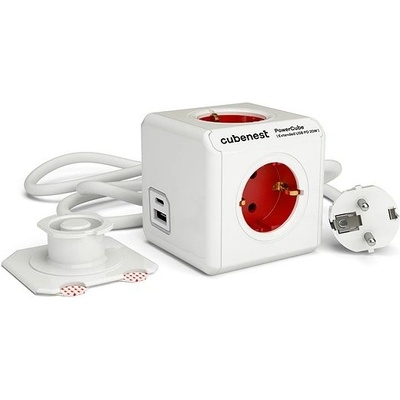 Cubenest PowerCube Extended USB PD 20 W, A+C, 4× zásuvka, 1,5 m, biela/červená 6974699971429