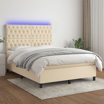 vidaXL 11461.3135122 Boxspring postel s matrací a LED krémová textil
