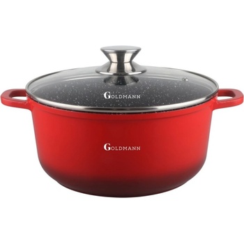 Goldmann Тенджера Goldmann GM-7324R, 4.5 л, 24 см, Мраморно покритие, Стъклен капак с отвор за пара, Индукция, Червен (999GM7324R)
