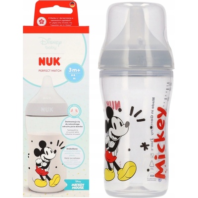 Nuk Perfect Match láhev Mickey s kontrolou teploty šedá 260ml