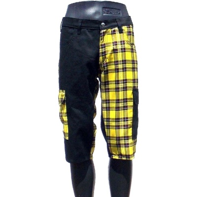 Punk kraťasy ČERNÁ ŽLUTÁ KOSTKA KAPSÁČE pánské