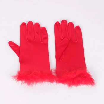 Image 1 of Червени сатенени ръкавици с пухче