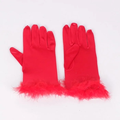 Червени сатенени ръкавици с пухче