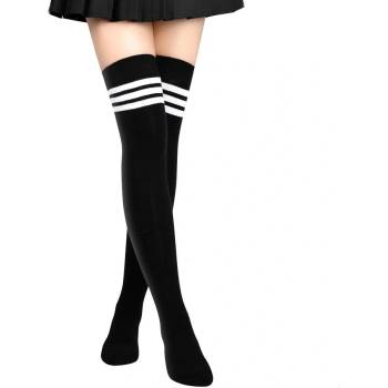 Дълги термо чорапи в черно с три бели ленти