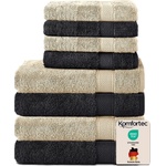 Komfortec set of 8 towels, 4 bath towels 70x140 cm & 4 hand towels 50x100 cm, 100% cotton terry cloth, fluffy and absorbent, black/beige - 4er-50x100-und-4er-70x140-schwarz-beige (4er-50x100-und-4er-70x140-schw